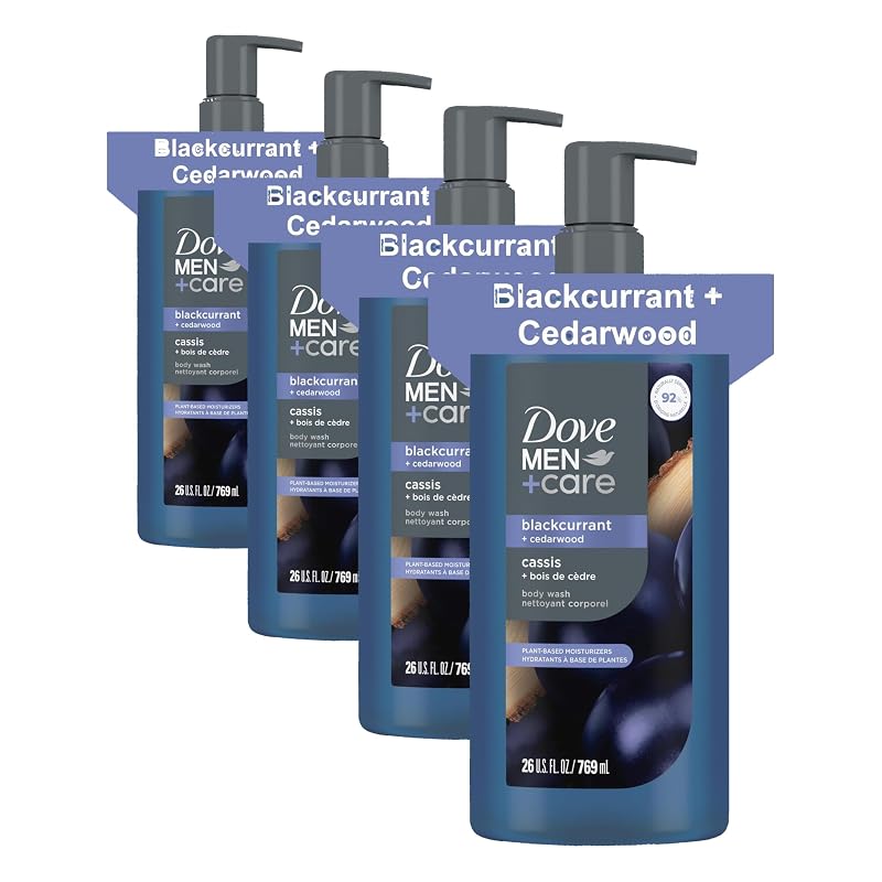 DOVE MEN + CARE Sabonete líquido corporal Blackcurrant + Cedarwood, 26 oz, Pacote com 4