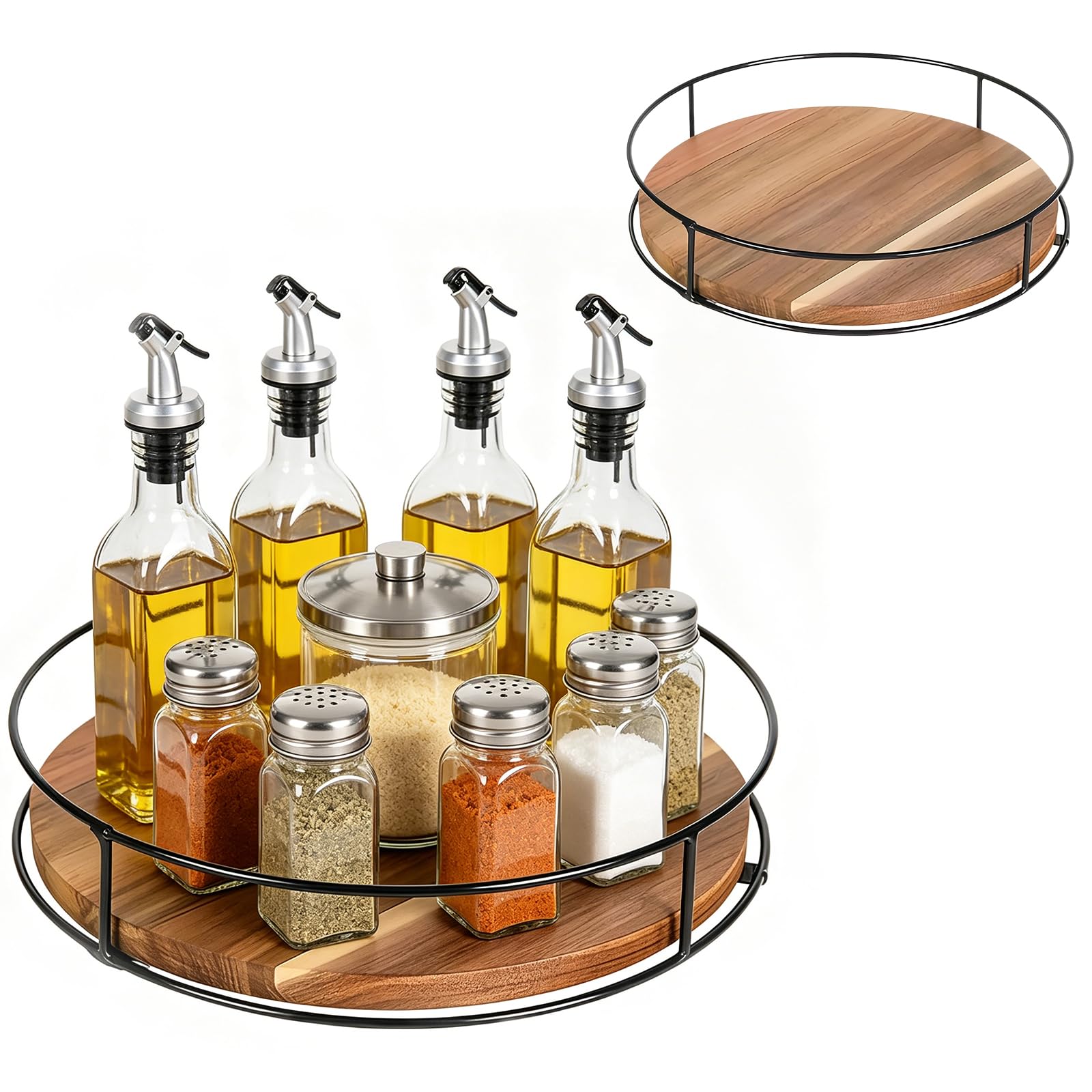 Turntable Organizer, 9" Turntable Cupboard Organiser, Wooden Lazy Susan Non-Slip 360° Rotating Storage Turntables Spice Rack Cupboard Round for Cabinet Pantry Kitchen Countertop Dining Table