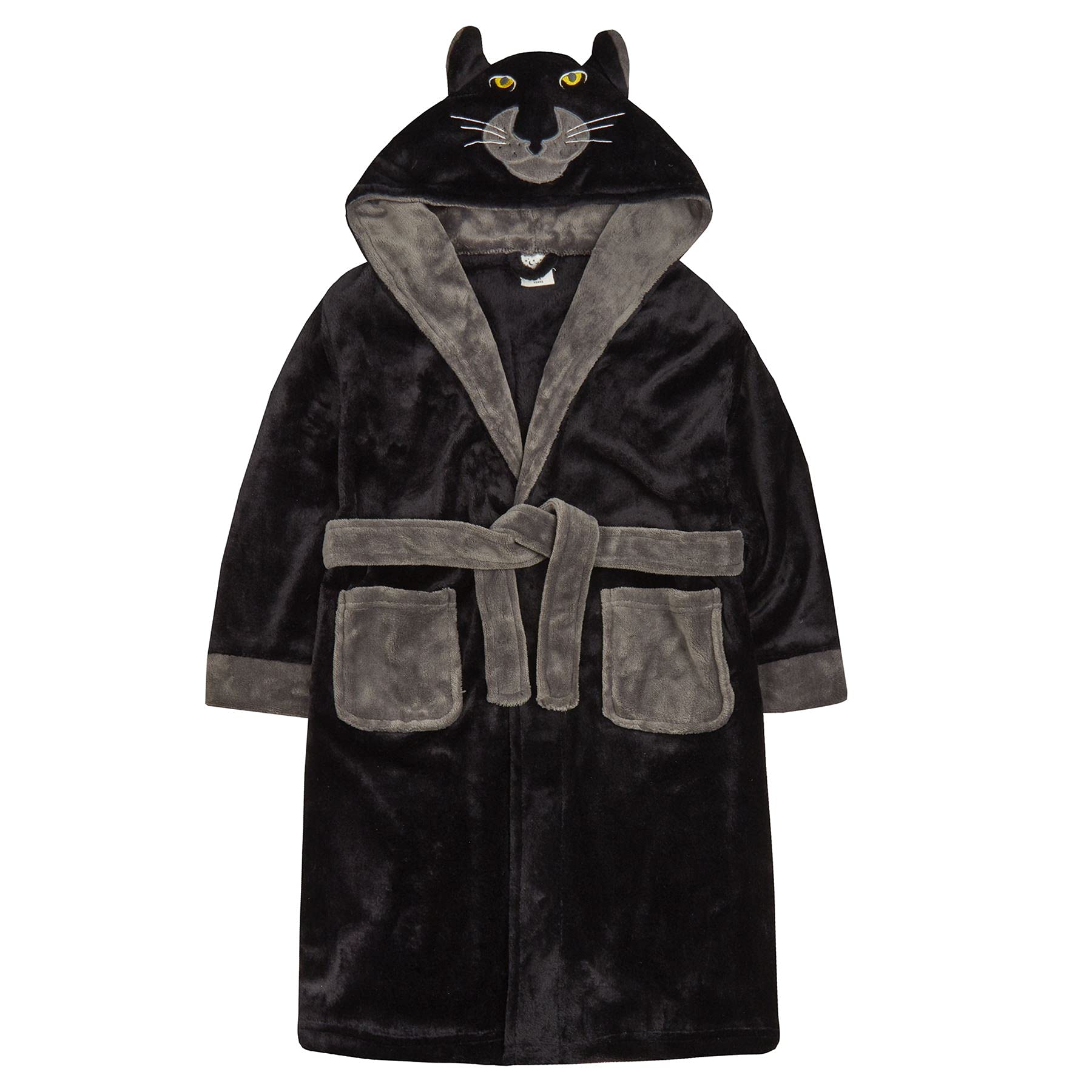 Evotex Trading Boys Black /Childrens Panther Fleece Kids Robe Dressing Gown Age 7/8 Years