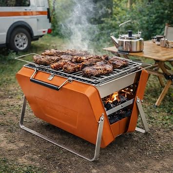 Katlanabilir Portatif Kamp Mangal , Bavul Tipi Ta nabilir K m rl  BBQ Izgara, Turuncu