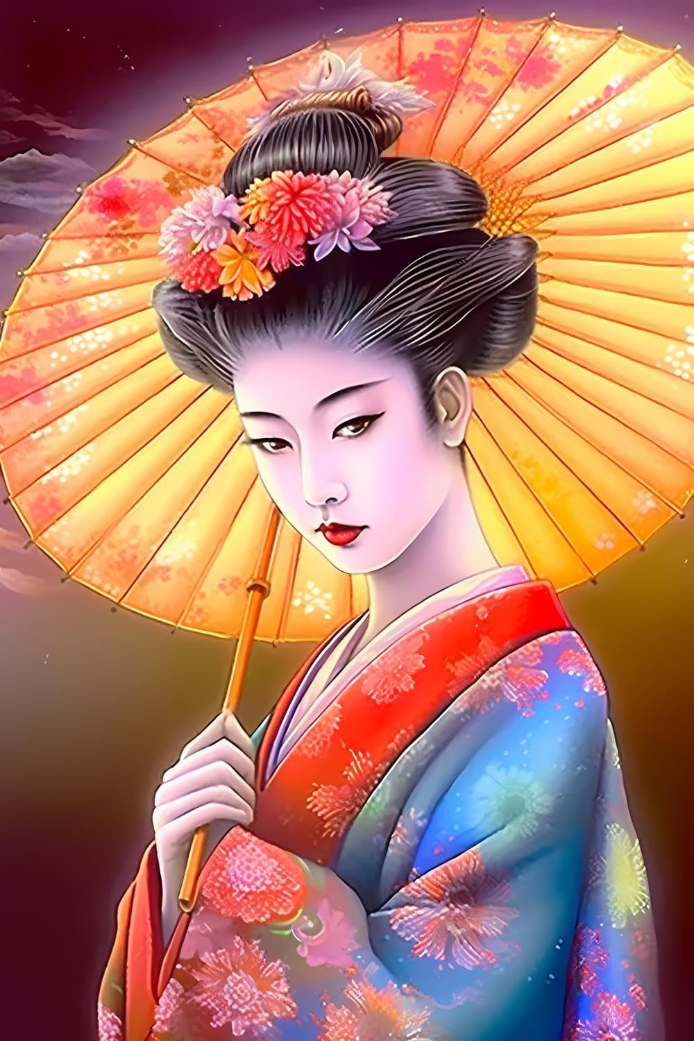 SOIOEOR Japanese Woman Diamond Painting Kits 5D Women Painting Art Full Gems Cross Stitch Kit Crafts for Adults DIY Wall Decor Holiday Gifts 16x20 inch