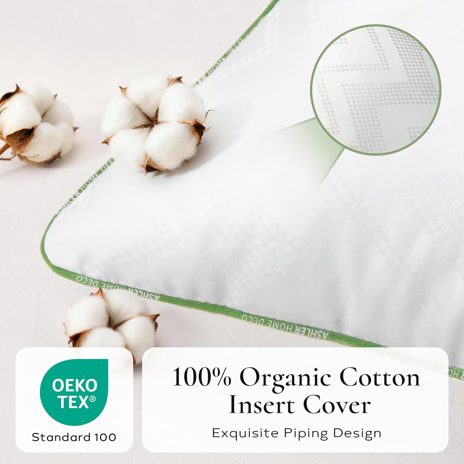 Ashler Throw Pillow Inserts (Pack of 2, White), 22 x 22 Inches Pillow Inserts with 100% Cotton Cover, Indoor Decorative Pillows Inserts for Couch Sofa and Bed