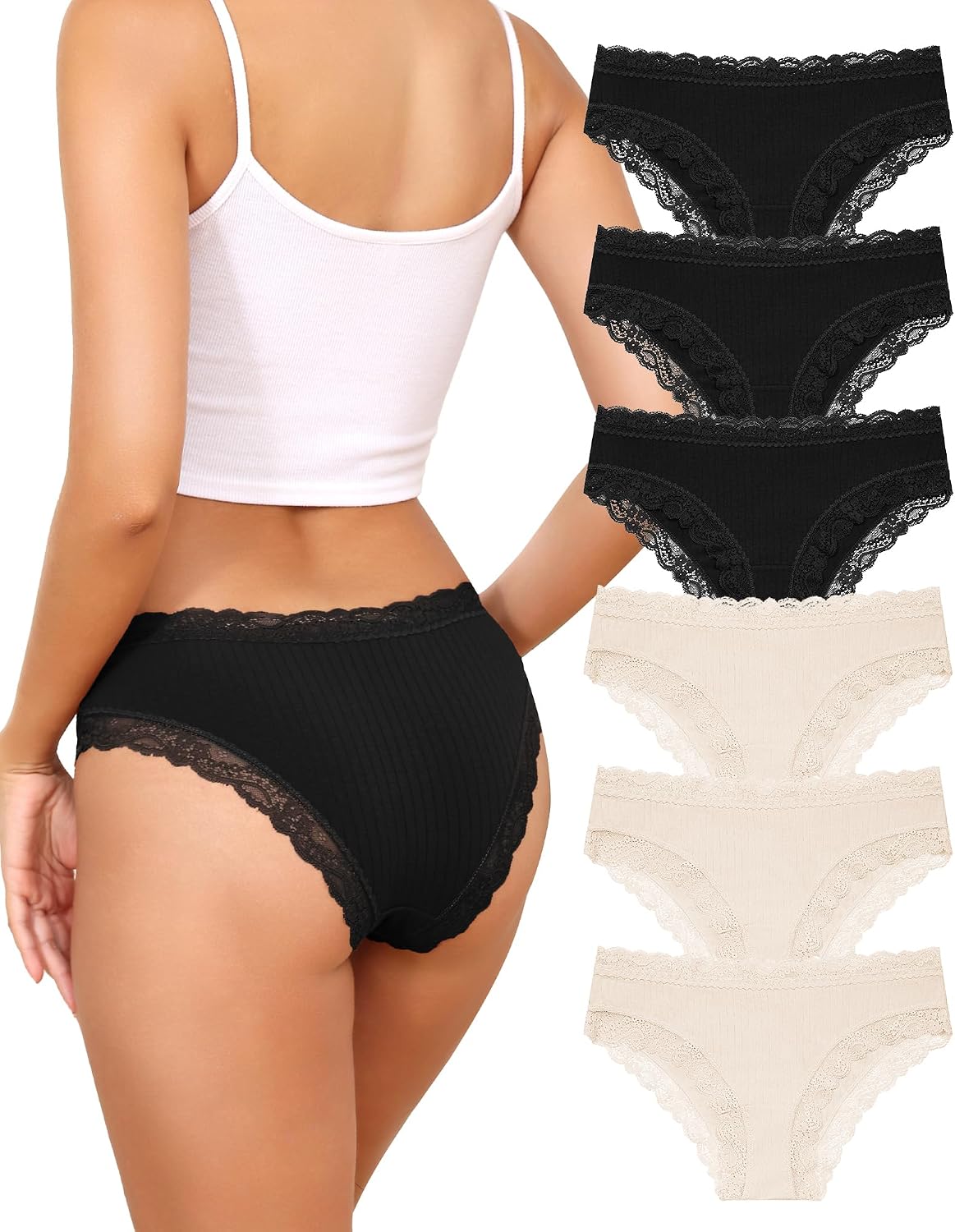 Aijolen Cotton Underwear for women Cheeky Panties lace Bikini for Ladies underwear pack womens Soft Stretch Breathable 6PCS