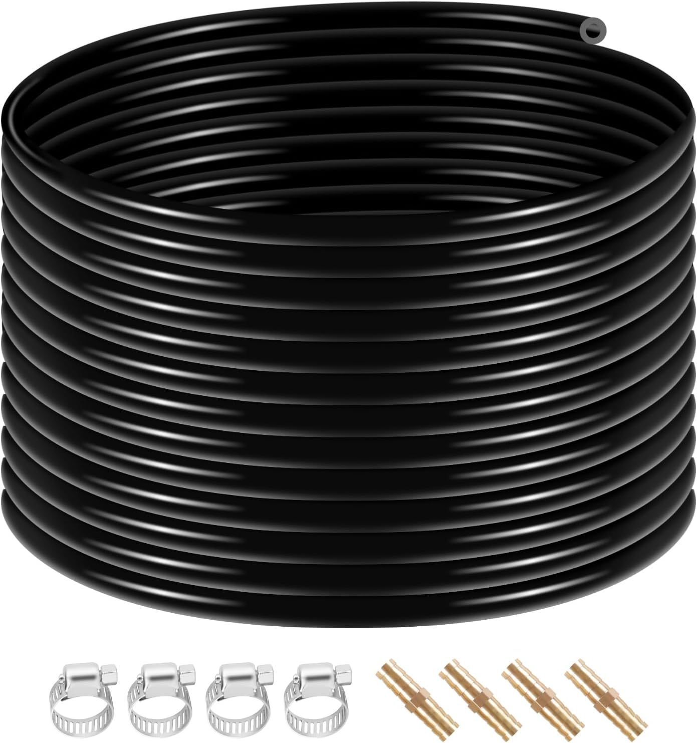Generic 3/8 inch Self Sinking Aeration Hose, Thicken 100 feet Pond Aerator Hose with 4 Menders and 4 Stainless Steel Hose Clamps Use for Garden, Ponds, Aquaculture, and Lake Aeration, Black