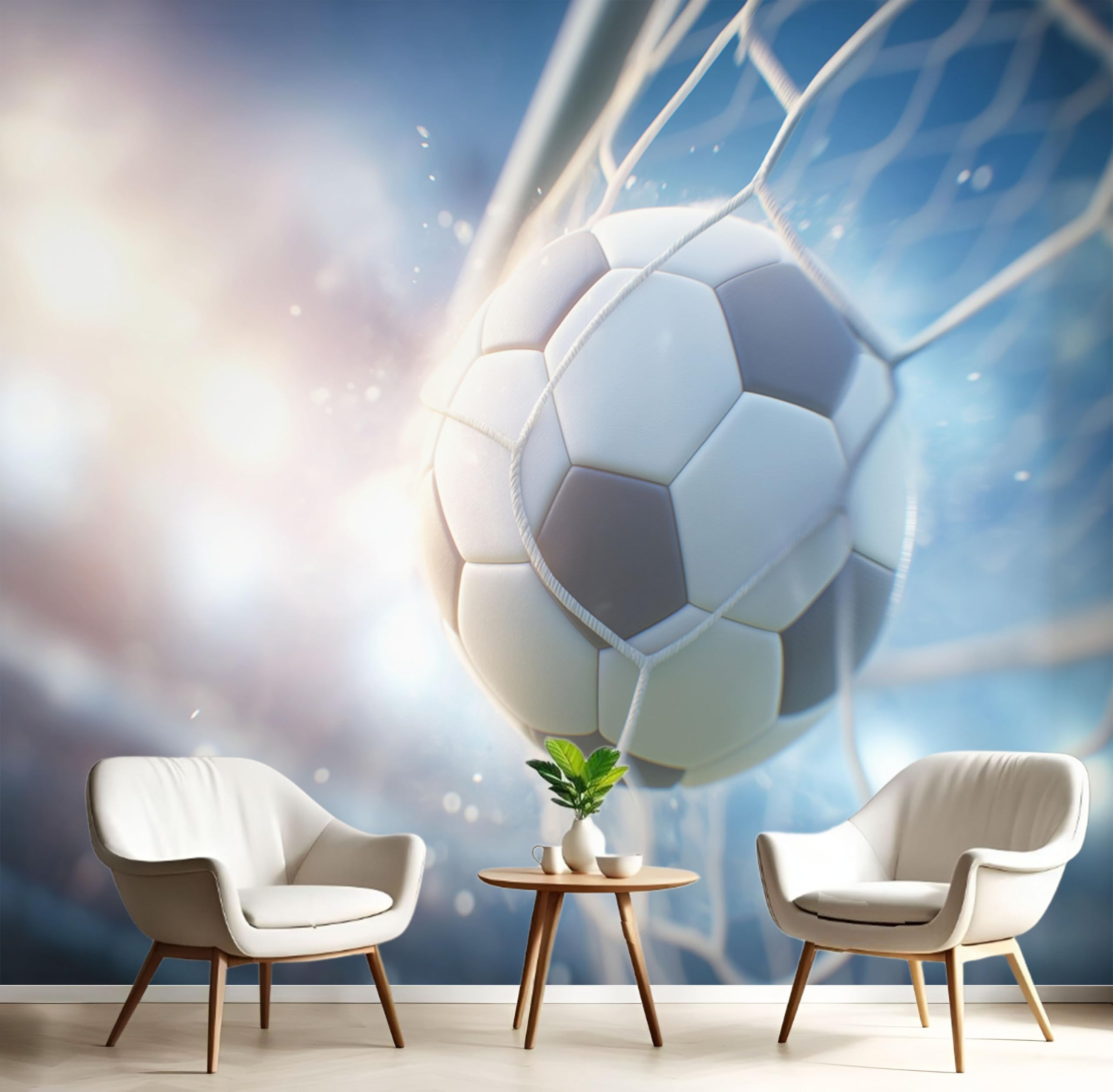 Papier peint panoramique bleu football 3D pour rénover un mur de salon