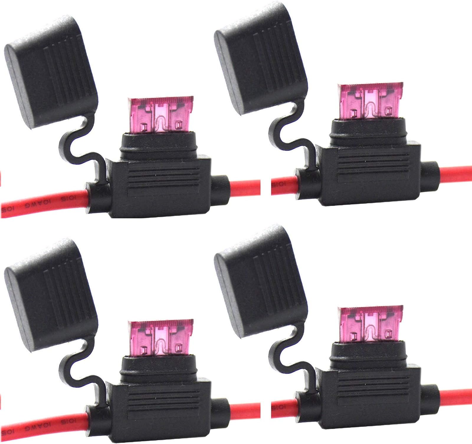 MuHize Fuse Holder 10 Gauge - Upgraded 10 AWG Inline Fuse Holder, Standard Fuse Holder, 12v Inline Fuse Holder with APR ATO ATC 40AMP Standard Fuse 4 Pack