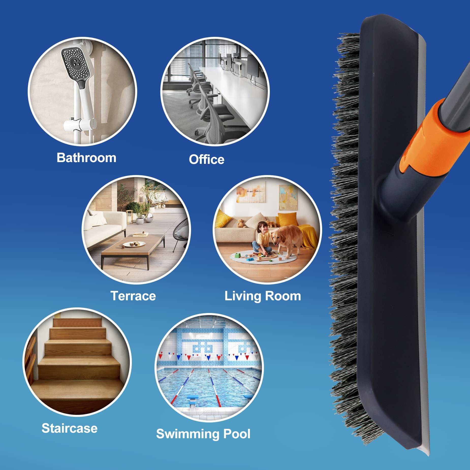 CLEANHOME Detergente per piastrelle e spazzola 2 in 1, manico telescopico 150 cm