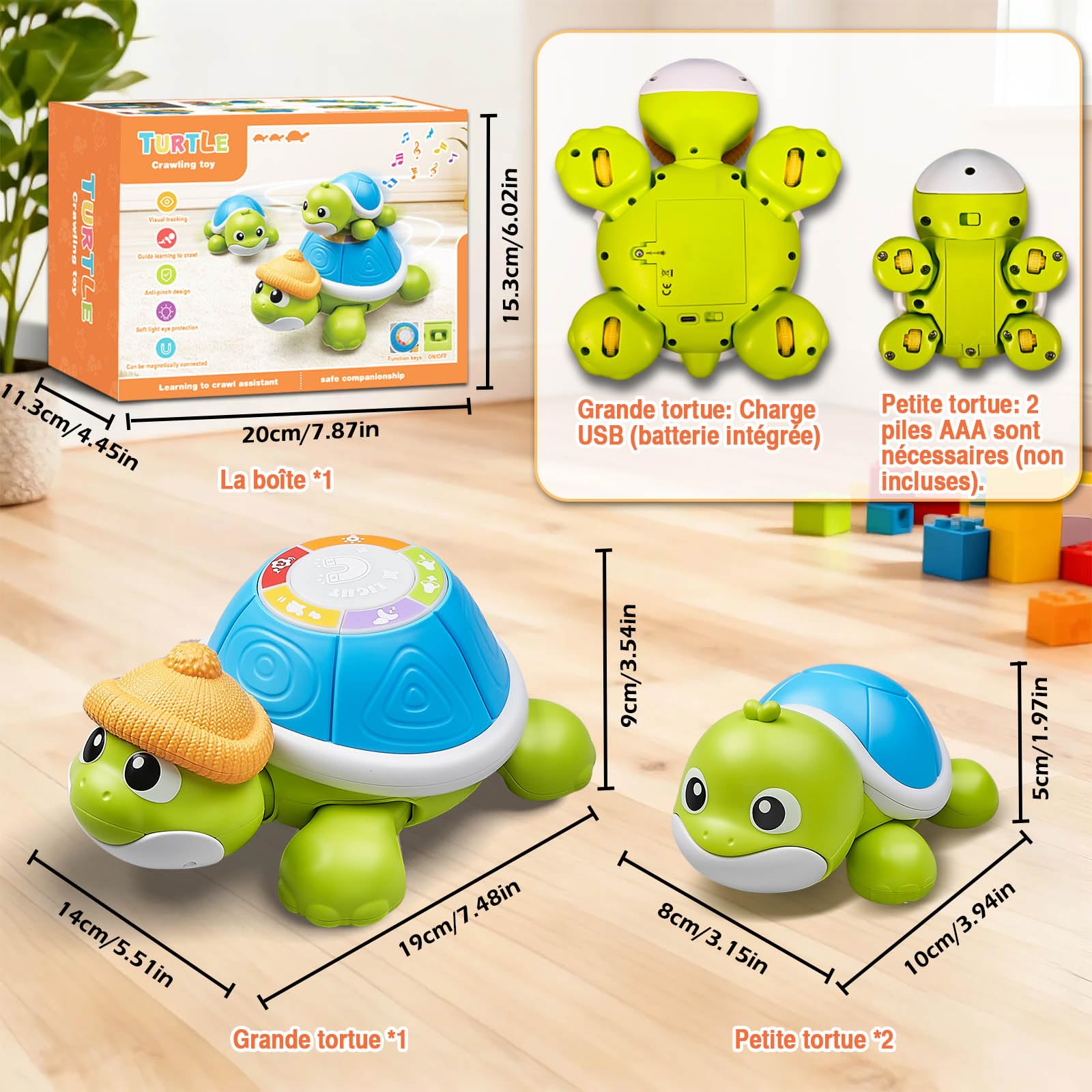 HILKKET Jouet Rampant Bebe, 3 PCS Tortue Qui Marche Bebe avec Musique et Lumières, Jouet Bebe 3-6-12 Mois Cadeau, 1 2 Ans Fille Jouets D'éveil Musicaux, Idée Cadeau Bébé 1 an Anniversaire