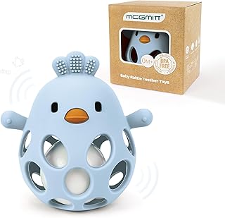 MCGMITT Baby Grasping Ball Teether Made of BPA-Free Silicone - Chicken Rattle Toy Sensory Motor Skills Toy from 3 6 9 Months Easy to Grip Soft & Safe Montessori Gift Idea for Babies - Blue