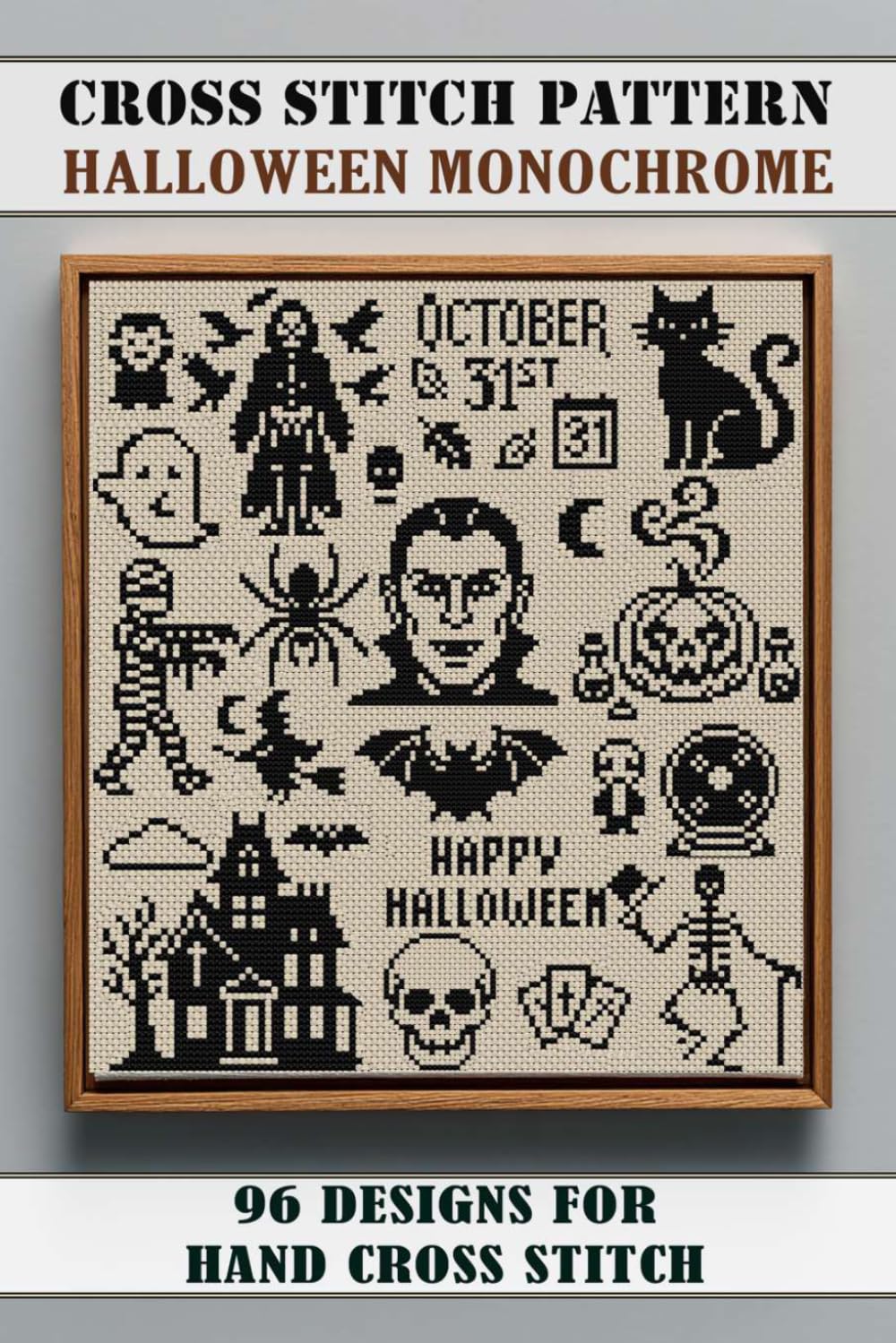 Cross Stitch Pattern Halloween Monochrome: 96 Designs for Hand Cross Stitch