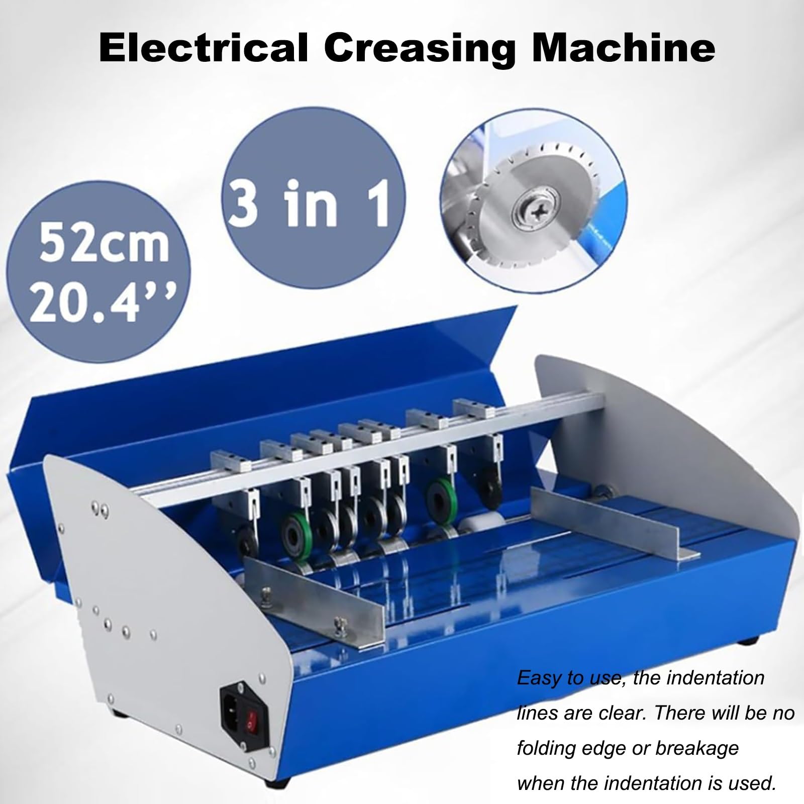 Máquina de plegado eléctrica, perforadora de papel de 520 mm con regla de escala, metal resistente para fotos, documentos, menús, sobres, notas