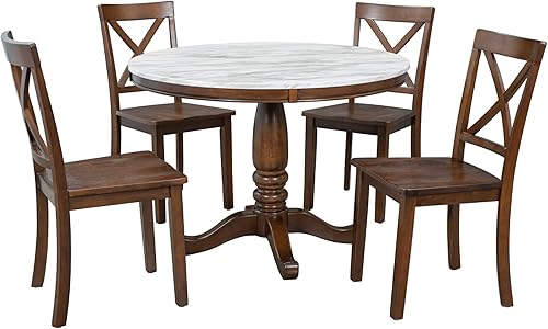 Miniatura 8 de RUNWON Juego de comedor de 5 piezas para cuatro personas mesa de madera maciza con 4 sillas color marrón