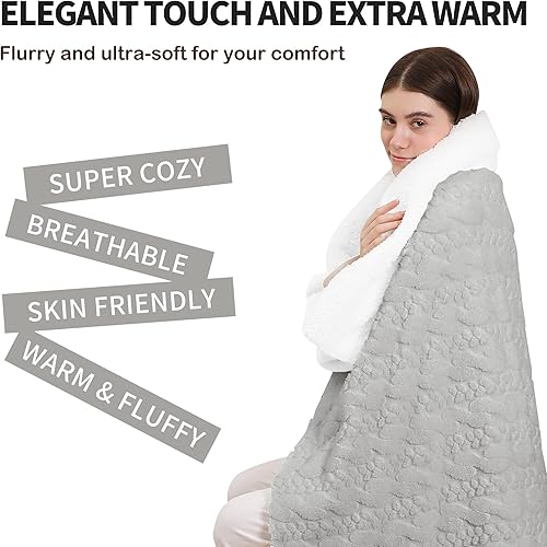 Vista 105 de Manta térmica, manta eléctrica con 5 niveles de calefacción y apagado automático de 4 horas, manta de calentamiento rápido de sherpa súper suave