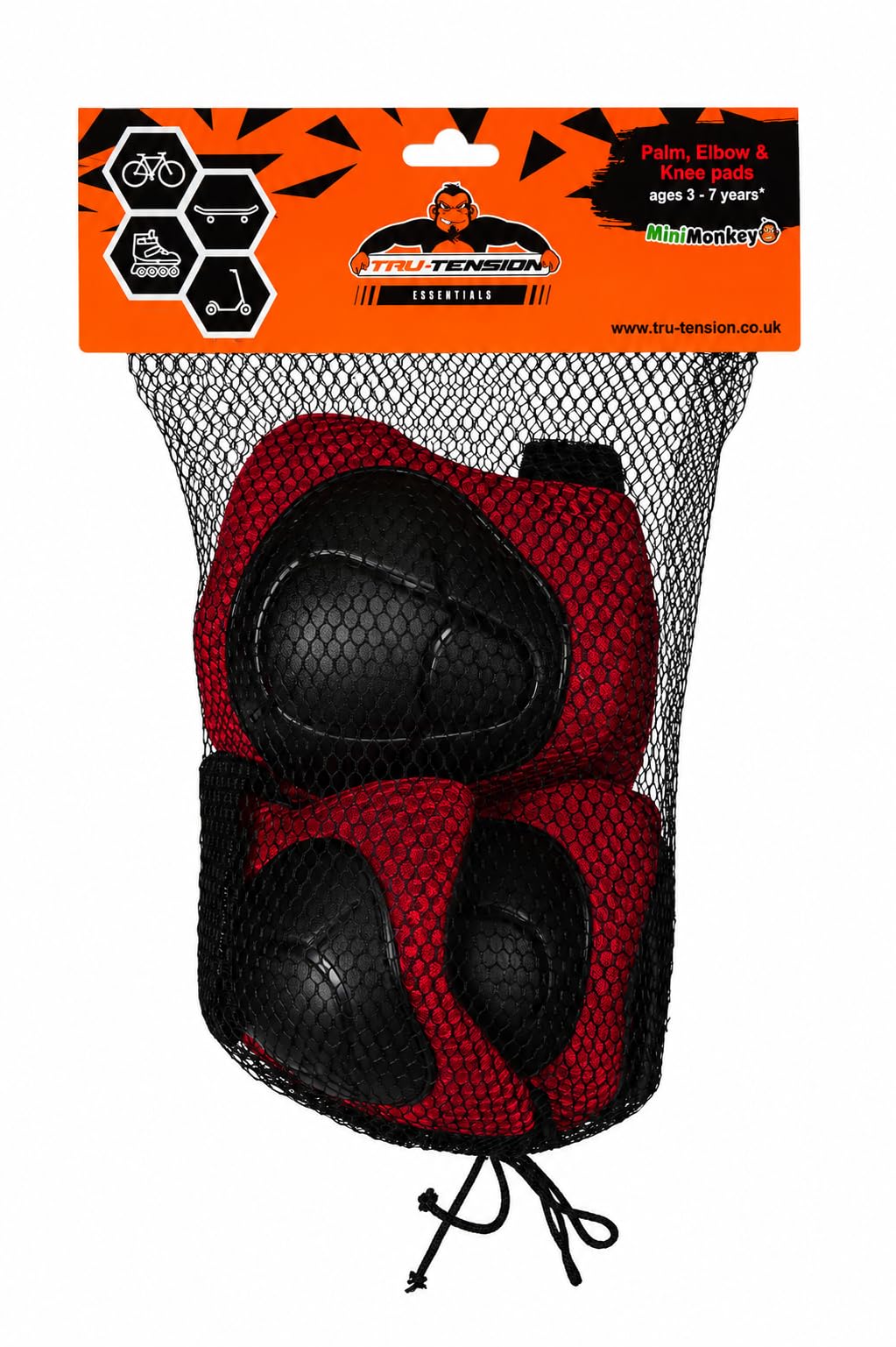 Tru-Tension - Childrens Pads Set - 6 Pads Palm, Elbow & Knee Pads - Red