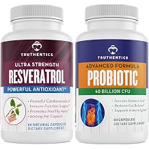 TRUTHENTICS Resveratrol with TransResveratrol + Advanced Probiotic Bundle - Healthy Aging, Heart, Immune & Digestive Support - Gluten Free, Non-GMO - Easy to Swallow Capsules