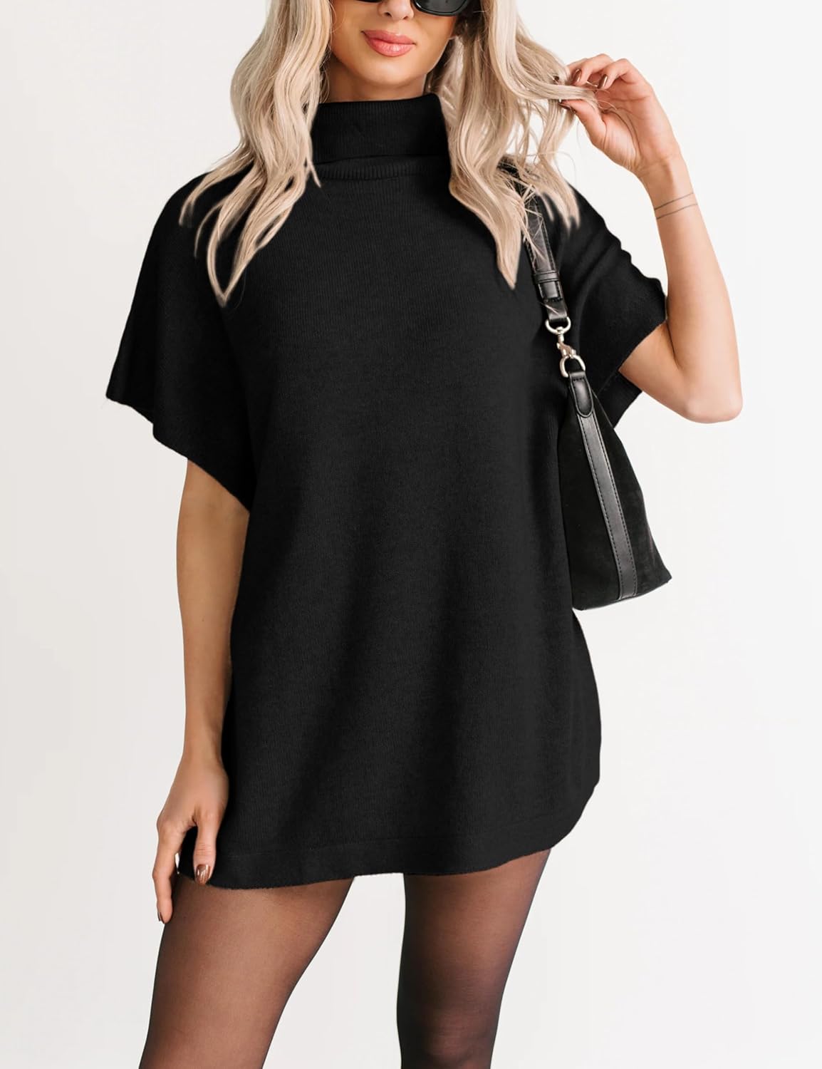 Yidarer 2026 Womens Turtleneck Knit Sweaters Short Batwing Sleeves Relaxed Fit Casual Pullover Tops - Image 2