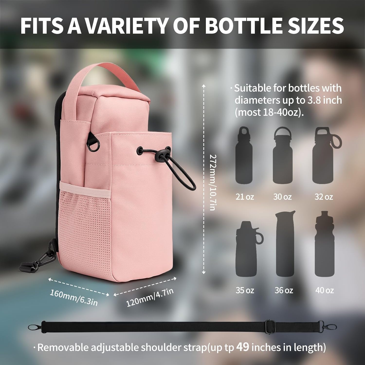 Magnetic Fitness water Bottle Bag, Safety Lockable Zipper Buckle, Convenient For Travel And Adjustable Belt, Large-Capacity Fitness Water Cup Sleeve, Portable Crossbody Bag (PINK) - Image 2