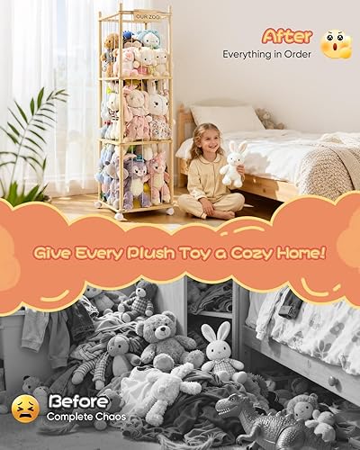 Miniatura 3 de Organizador de almacenamiento de animales de peluche de madera, ahorro de espacio y capacidad extra grande, almacenamiento de zoológico de animales