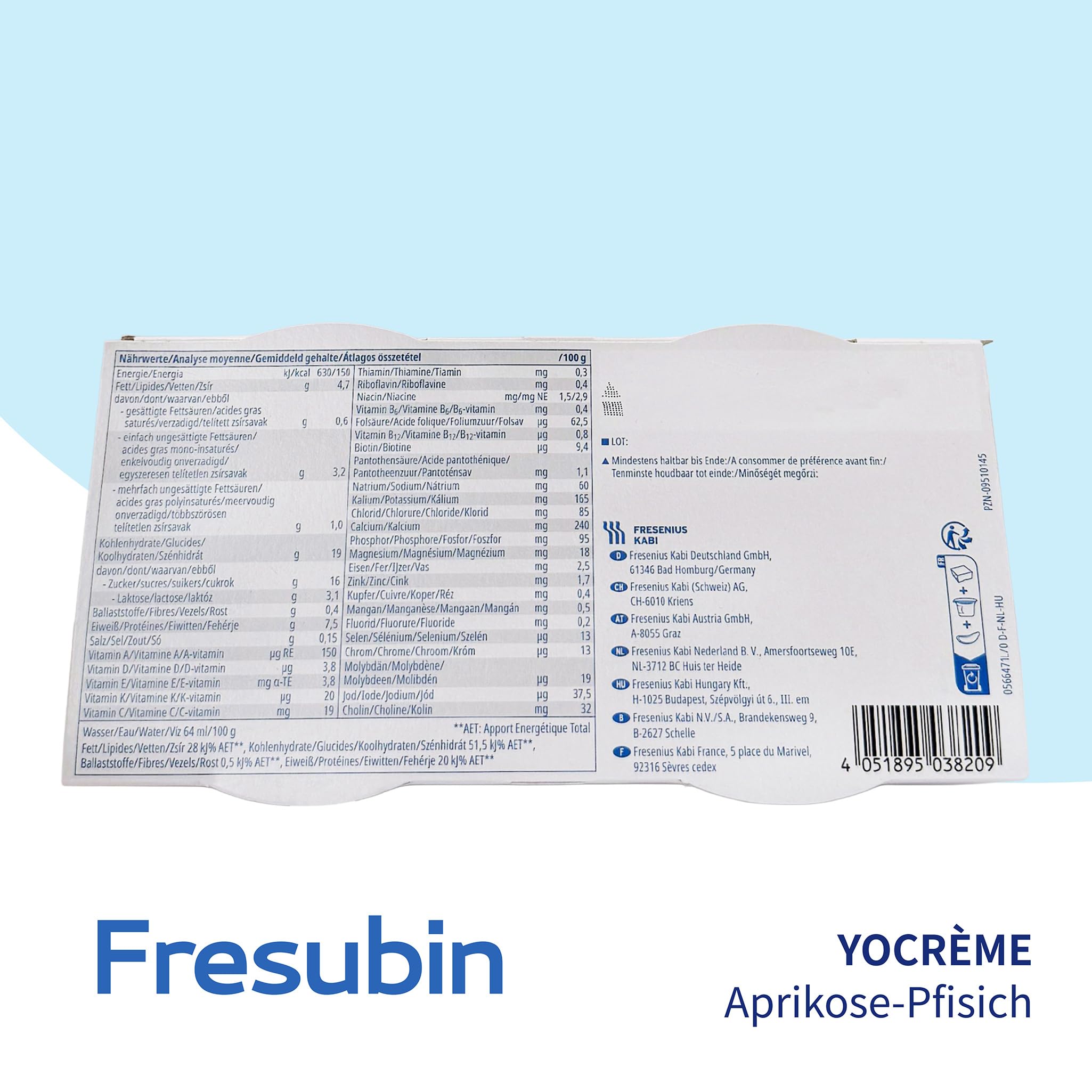 Fresubin YO Creme Aprikose-Pfirsich im Becher 24x125g - Hochkalorische Creme mit joghurt-frischem Aprikose-Pfirsich Geschmack zum Löffeln von Fresenius Kabi, 188 kcal pro Becher (125 g) (24er Pack)