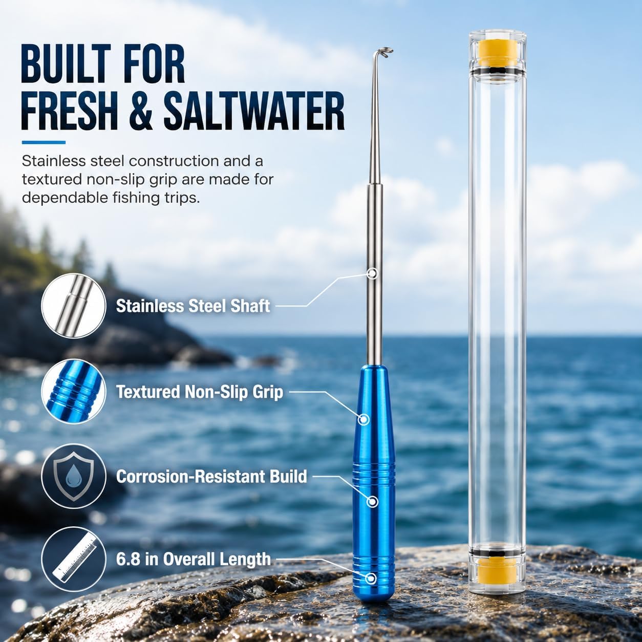 4PCS Fish Hook Remover Tool – Stainless Steel Fishing Hook Remover, Quick Removal Extractor with Storage Tube, Essential Fishing Gear and Equipment for Anglers