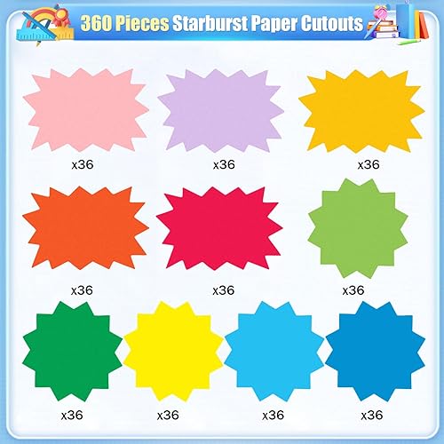 Miniatura 9 de 360 piezas de recortes de papel Starburst troquelado de papel Starburst, decoración de tablón de anuncios en blanco para venta al por menor, ventas,