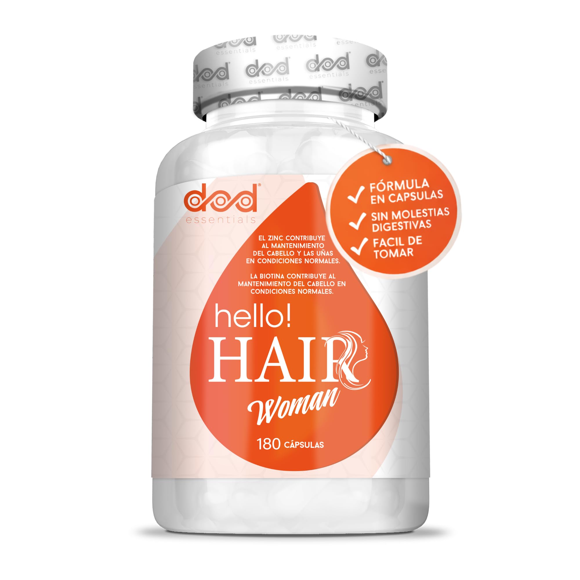 Hello Hair Woman Vitaminas para el Cabello,Uñas y Piel con Biotina, Zinc y Selenio Anticaída Mujer en Cápsulas con MSM y Aminoácidos – 180 Cápsulas (2 Meses) DOD Essentials