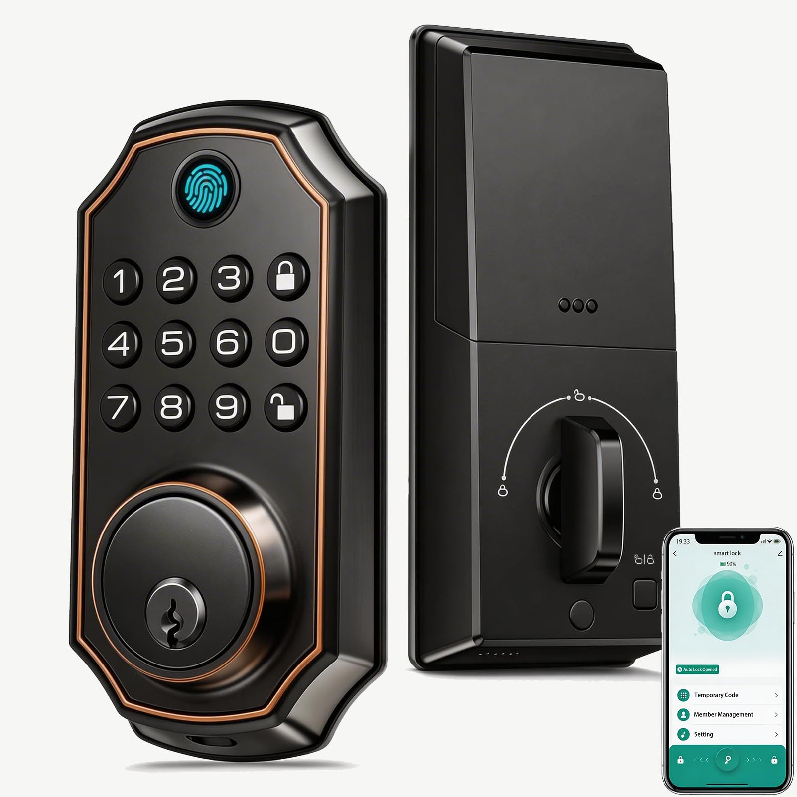 Keyless Entry Electronic Deadbolt with Auto Lock, Backup Keys & Zinc Alloy Body, Smart Front Door Lock for Homes & Apartments Fingerprint Door Lock, Smart Deadbolt with Keypad and Bluetooth App Control
