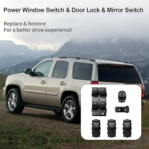 Miniatura 7 de Interruptor de ventana eléctrica para el lado del conductor y del pasajero, cerradura de puerta y control de espejo, compatible con Chevy Silverado
