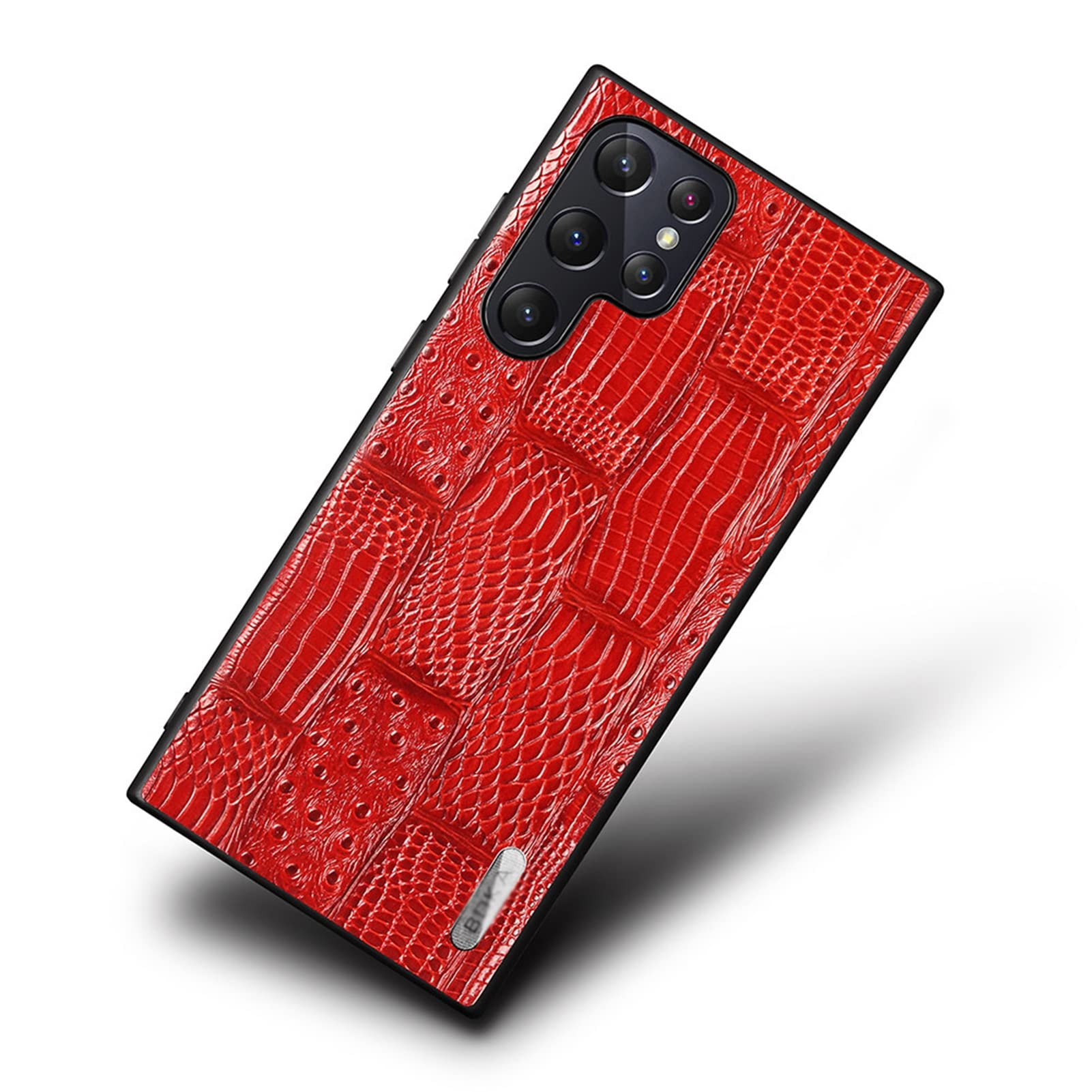 Etui do Samsung Galaxy S22/S22 Plus/S22 Ultra, elegancka prawdziwa skóra, miękki uchwyt, tylna obudowa z miękką silikonową krawędzią, odporne na wstrząsy etui ochronne, czerwone, S22 6,1"