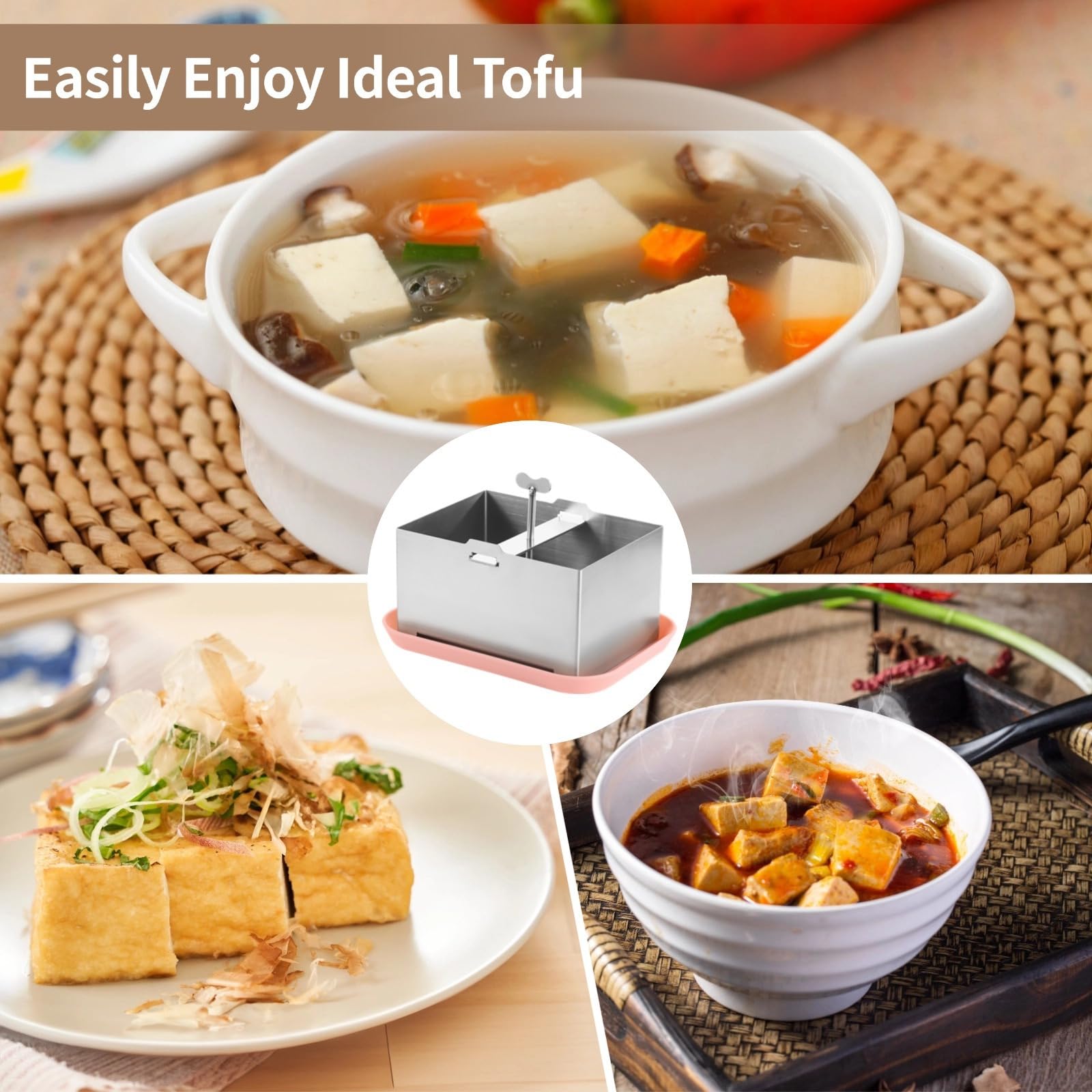 Tofupresse aus Edelstahl mit Gaze und Tropfschale, veganer Tofu-Maker für festen Tofu, einstellbarer Druck, Tofu-Press-Set
