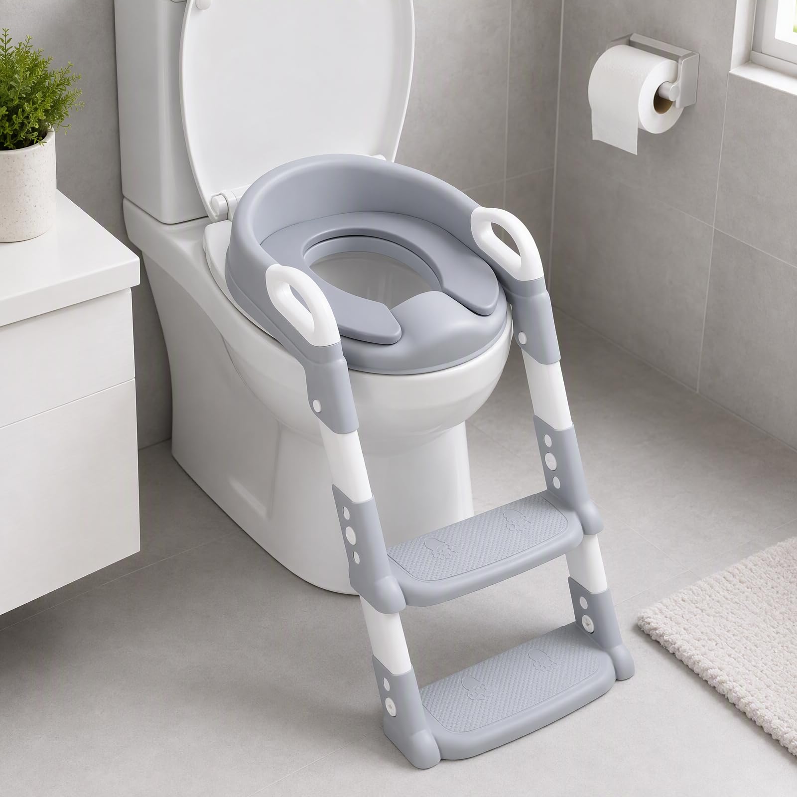 Abattant de toilette pliable pour enfant avec escalier Gris
