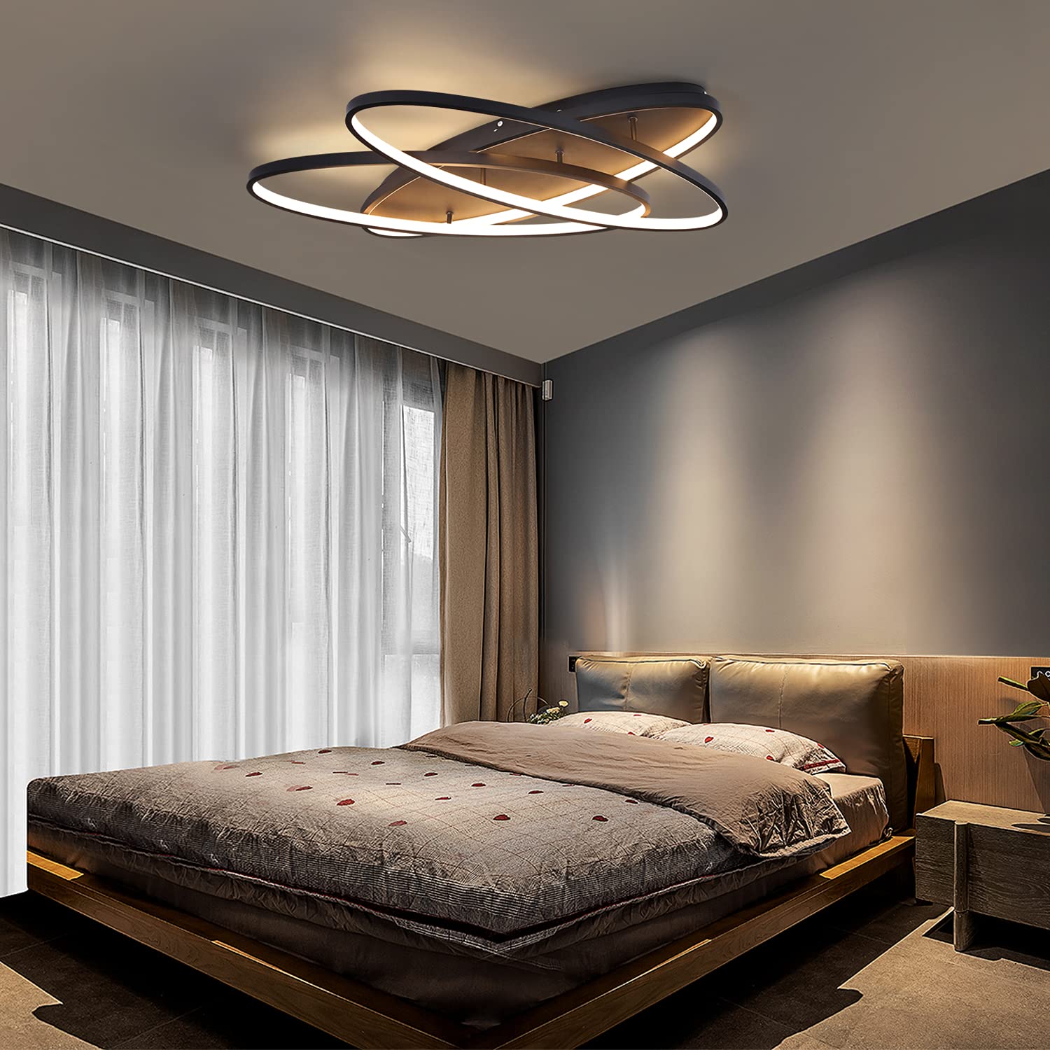 LED Deckenleuchte Dimmbar 76W – Runde Pendelleuchte Mit Fernbedienung, 3000K–6500K, Schwarz
