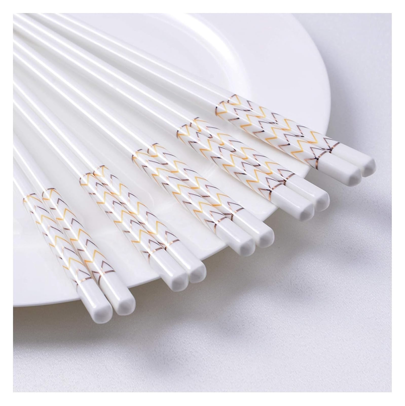 Jeu de baguettes, Coffret cadeau de 10 paires baguettes en porcelaine réutilisables, antidérapantes, chinoises tendre, à sushi japonaises céramique-blanc Z(W)