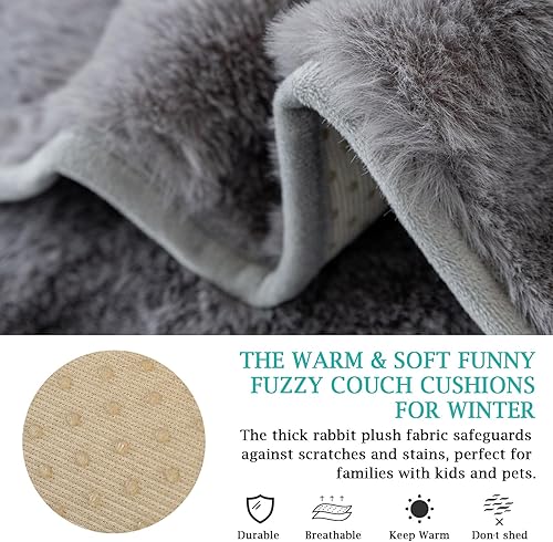 Miniatura 7 de Cojín grueso de felpa de conejo para sofá, funda de cojín antideslizante universal para sofá de 1, 2 y 3 plazas, funda protectora de muebles mullida