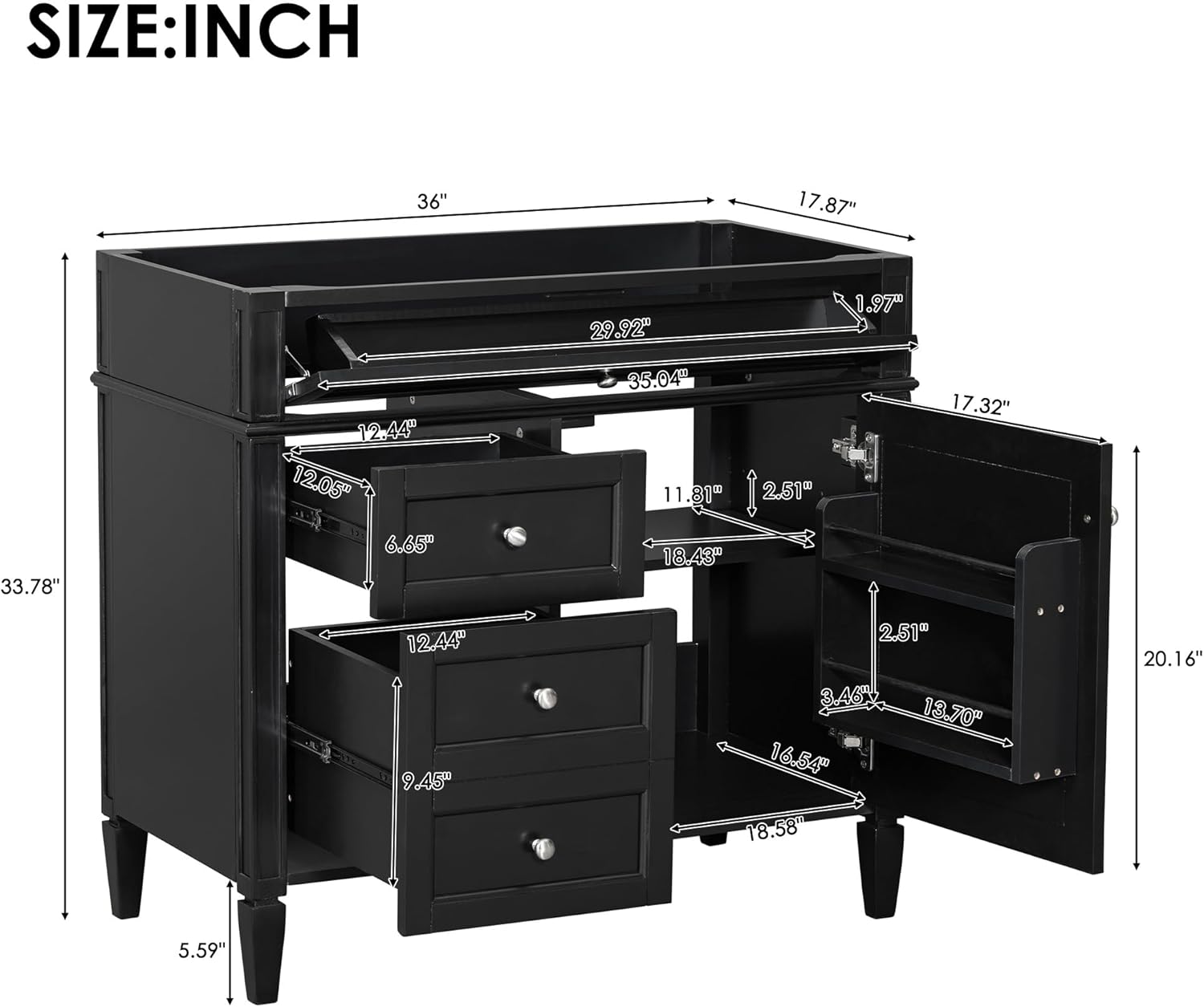 Merax 36'' Bathroom Vanity with Top Sink, Modern Bathroom Storage Cabinet with 2 Drawers and a Tip-Out Drawer, Black