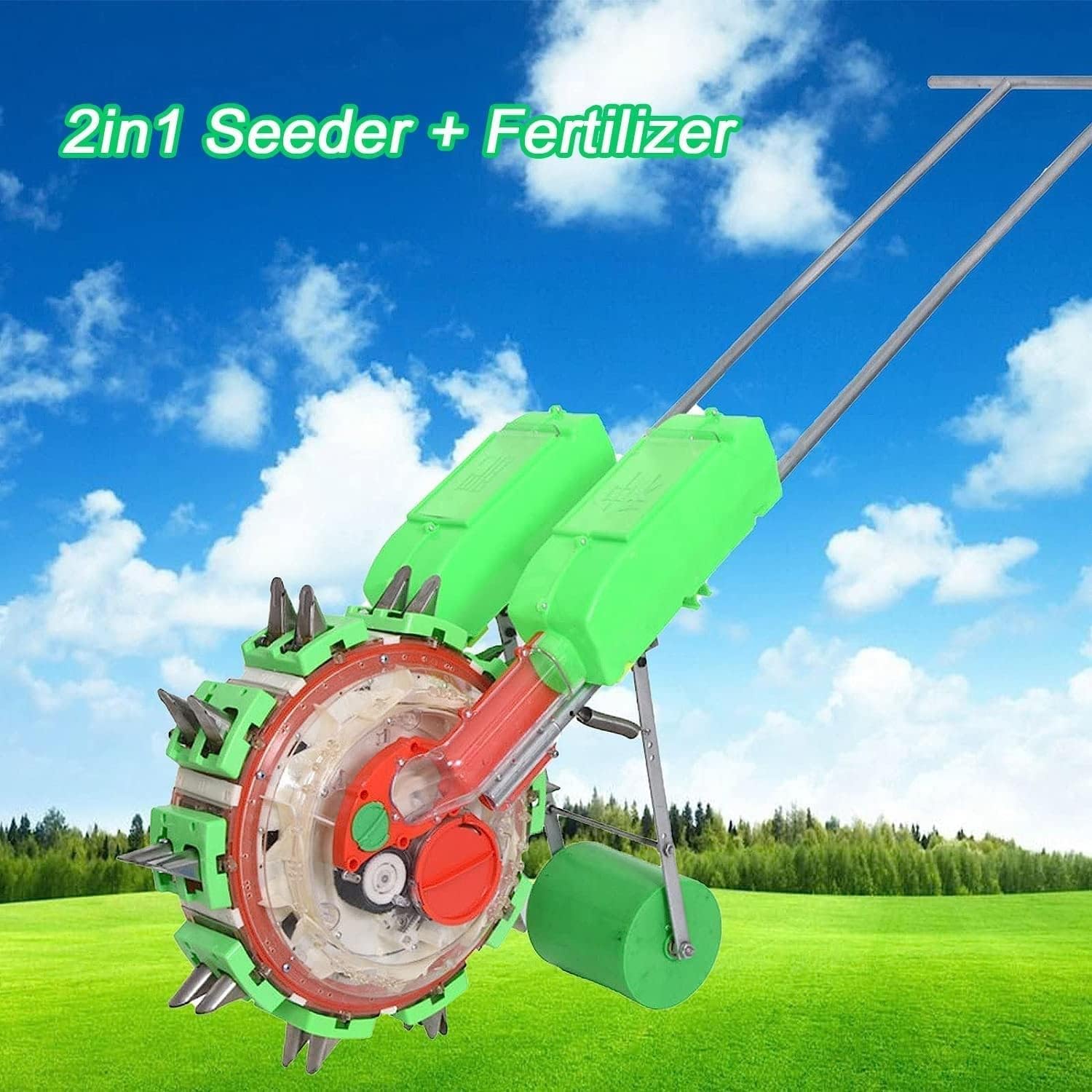 Garden Seeder, 2 in 1 Lawn Seeder & Fertilizer Spreader Portable Hand-Push Roller Seeder, Precision Corn Cotton Soybean Peanut Planter