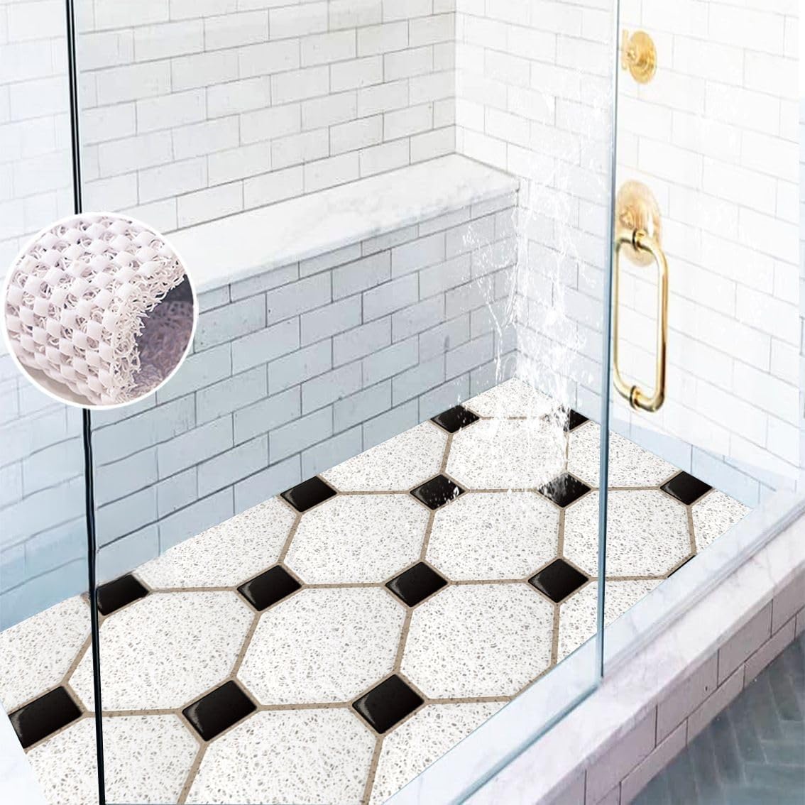 Tapis de Douche antidérapant Tapis Douche – Effet carrelage et Rapide(Beige,60X80cm)