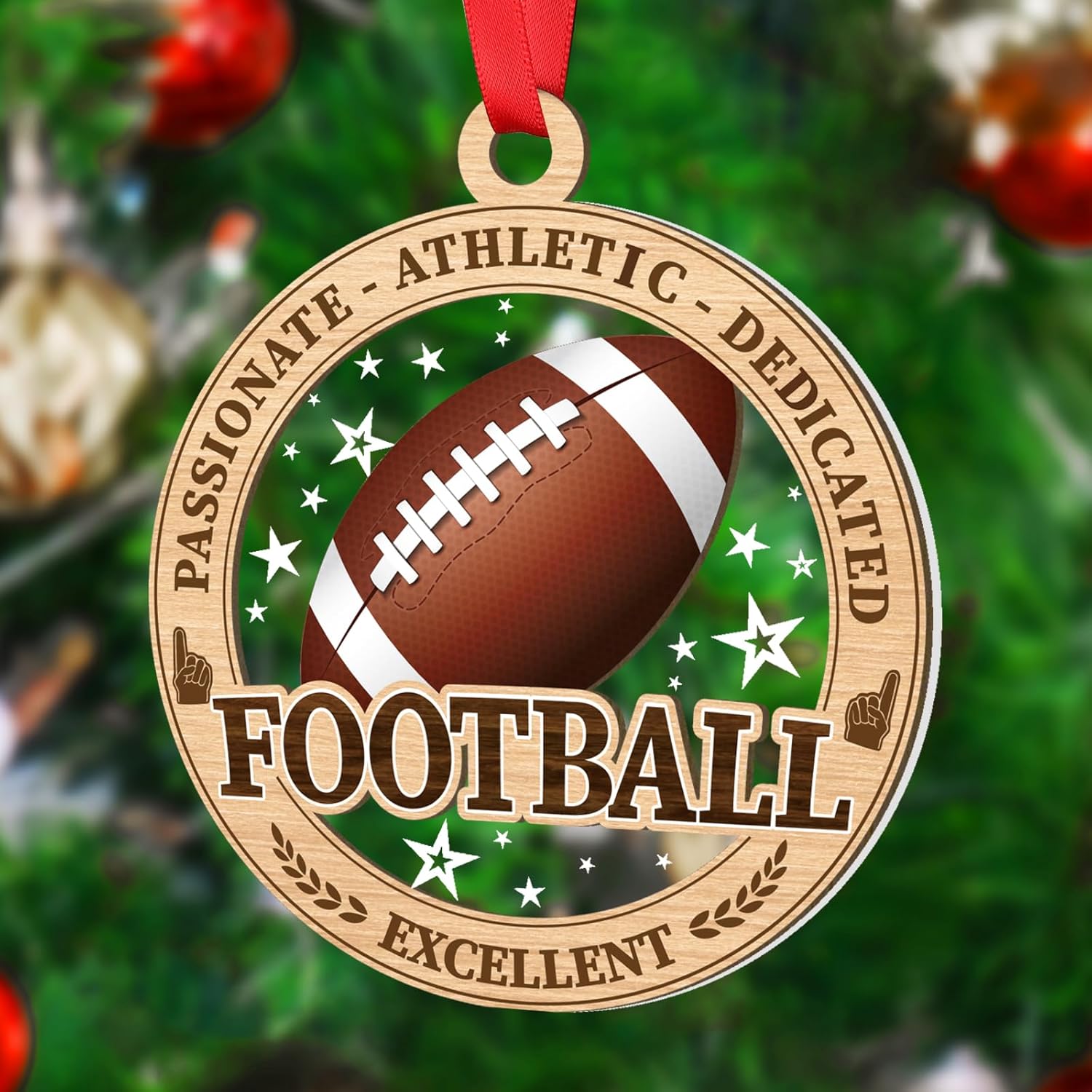 Football Ornaments for Christmas Tree, 2 Layer Wood & Acrylic Football Christmas Ornament for Boy Girl Gifts, Sport Xmas Tree Decoration 2025