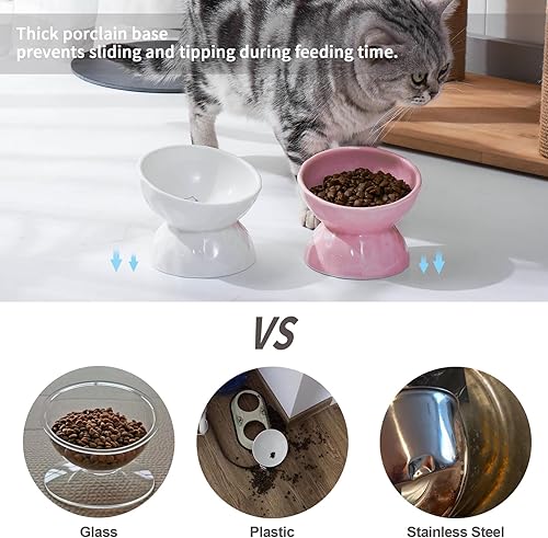 Miniatura 7 de OMAYKEY Cuencos elevados de cerámica para gatos, cuencos elevados inclinados para comida y agua, plato para mascotas para gatos y perros pequeños,