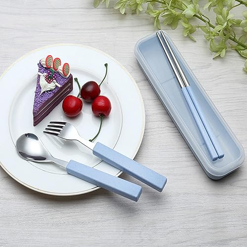 Miniatura 9 de VANRA Juego de 3 utensilios para niños de acero inoxidable 1810 para niños, cubiertos, cuchillos, cucharas, tenedores, con estuche de viaje para