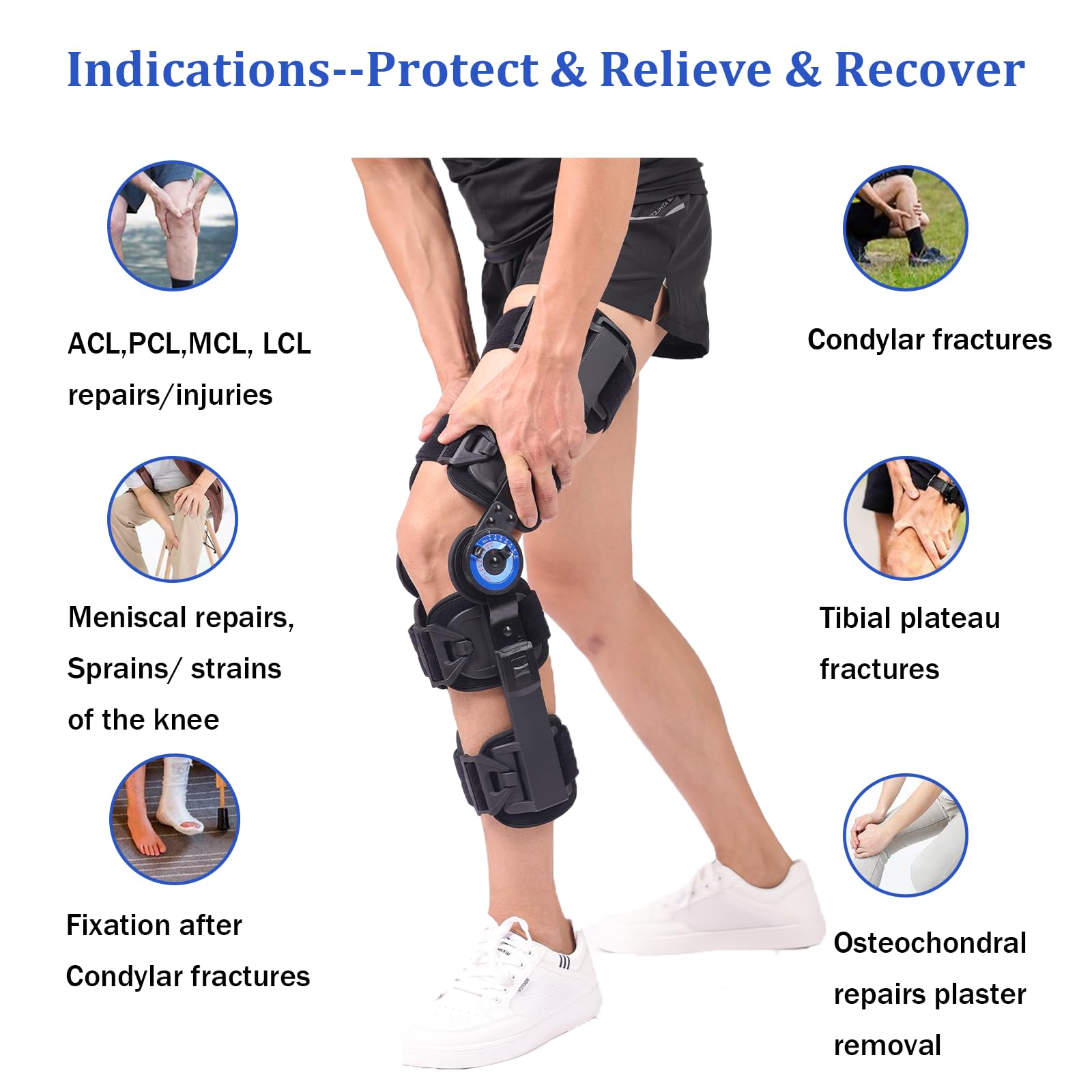 Orteza Stawu Kolanowego Z Zawiasem, Pooperacyjny Stabilizator Stawu Kolanowego, Regulowana DłUgość (52-66 Cm)/KąT (-10-120°), W Rehabilitacji Ortopedycznej DorosłYch