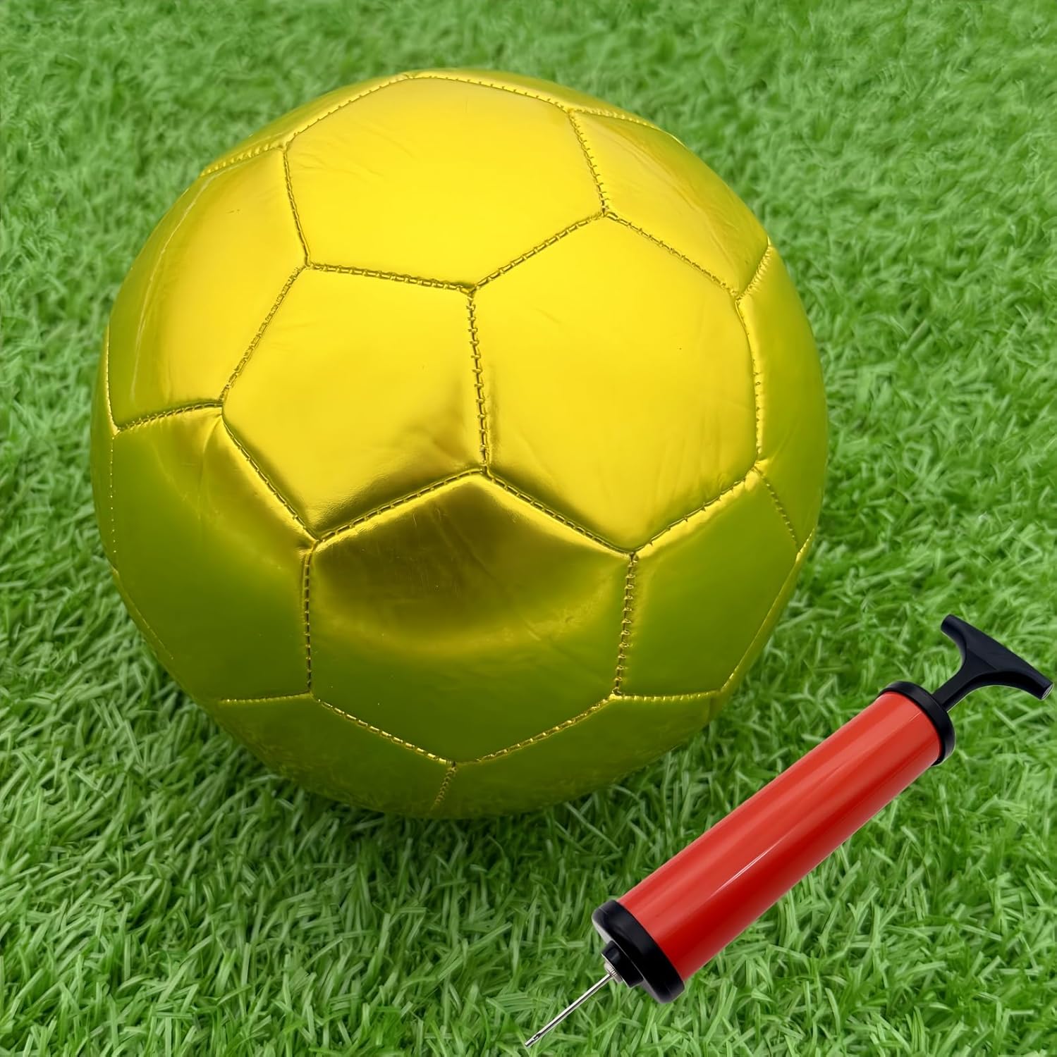 Gold Soccer Ball Size 3, DIY Autograph Football, with Air Pump Display Stand for Trophies, Awards, Championship Party