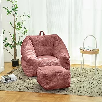 Bean Bag Chair with Filler, Bean Bag Sofa with Tufted Soft Stuffed Filling, Fluffy and Lazy Sofa, Comfy Cozy BeanBag Chairs with Memory Foam for Dorm, Apartment, Living Room Red + Teddy + Foam