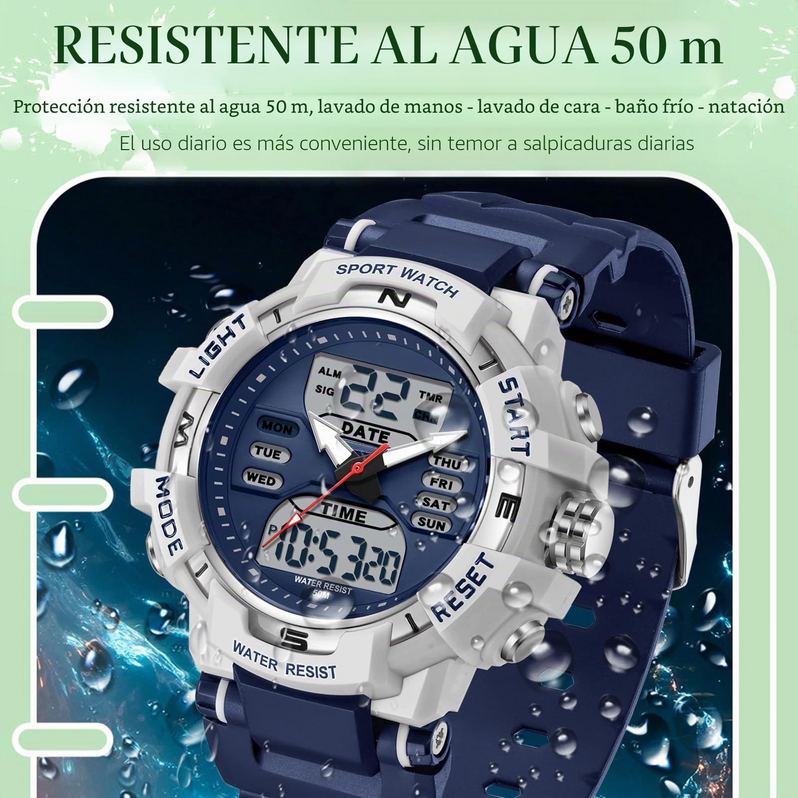 Reloj de pulsera digital para niños, reloj digital para mujer, resistente al agua, 5 ATM, reloj para niños y niñas, con despertador, calendario, customización, LED, cronómetro, 12/24 h, analógico,