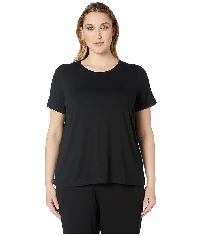 Eileen Fisher  Plus Size Lightweight Viscose Jersey Round Neck Cap Sleeve Tee (Black) Womens T Shirt