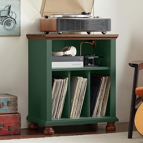 Soporte para tocadiscos con almacenamiento de discos de vinilo, mesa de tocadiscos de mediados de siglo de 24 pulgadas de ancho hasta 200 álbumes,