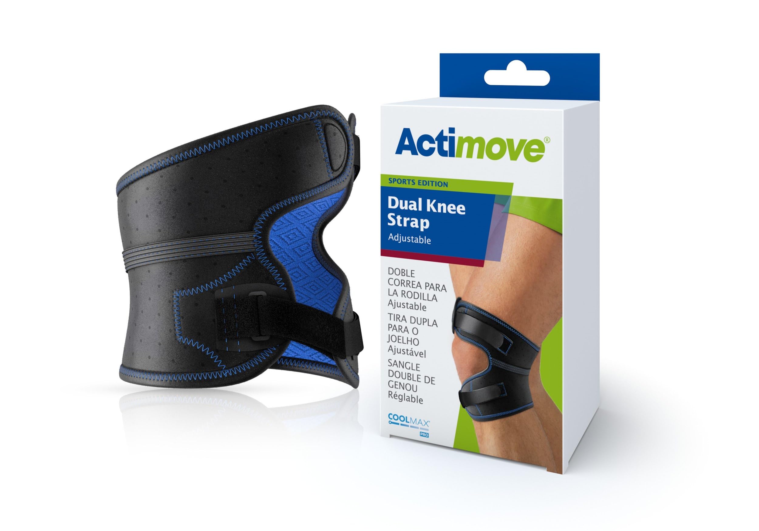 Actimove - Sports Edition - Adjustable Dual Knee Strap - Knee Support for Pain Relief & Compression, Wear on Left or Right - Latex Free- X Large