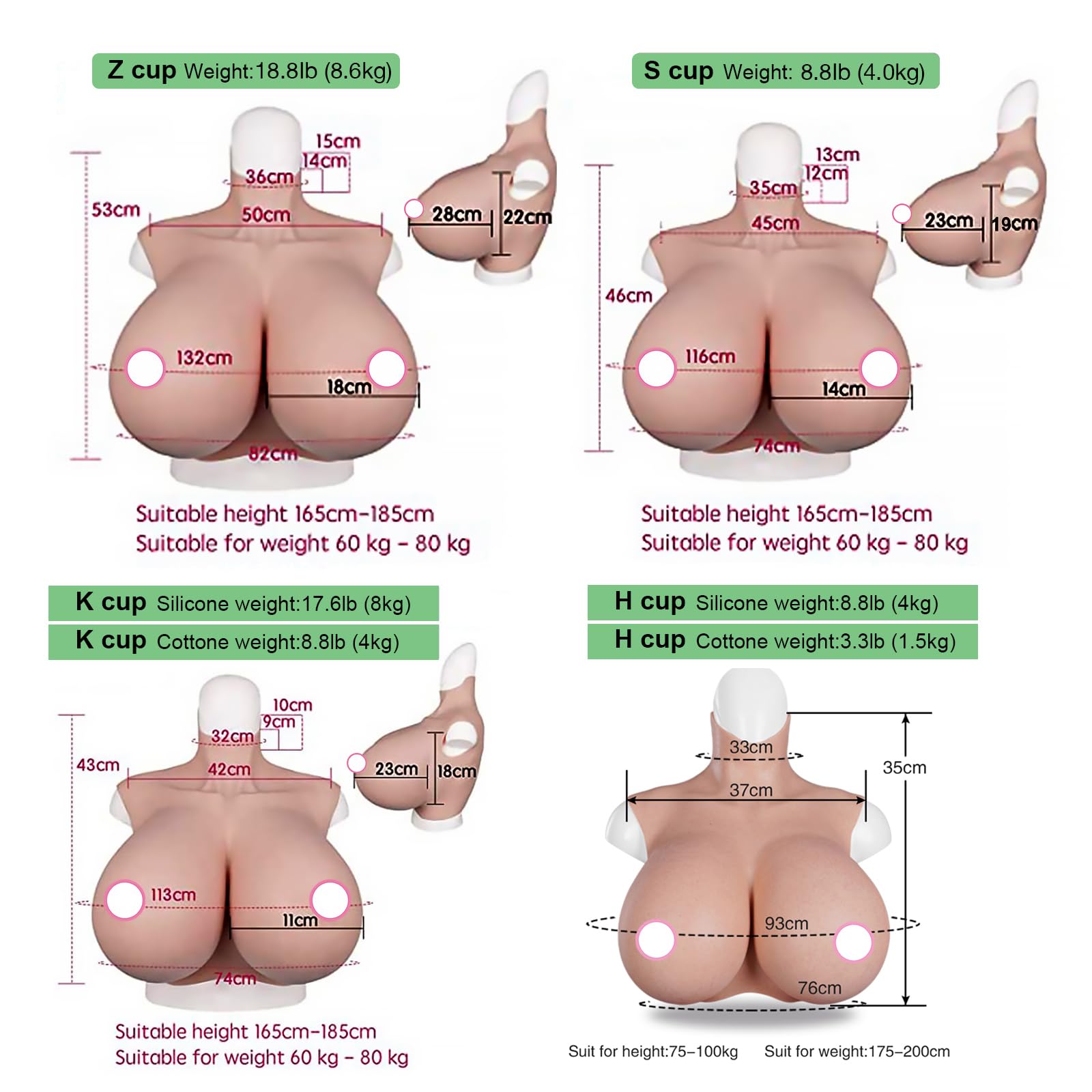 silicone Breast shape panel pour faux seins artificiels pour la mastectomie transgenre (Beige, K silicone)
