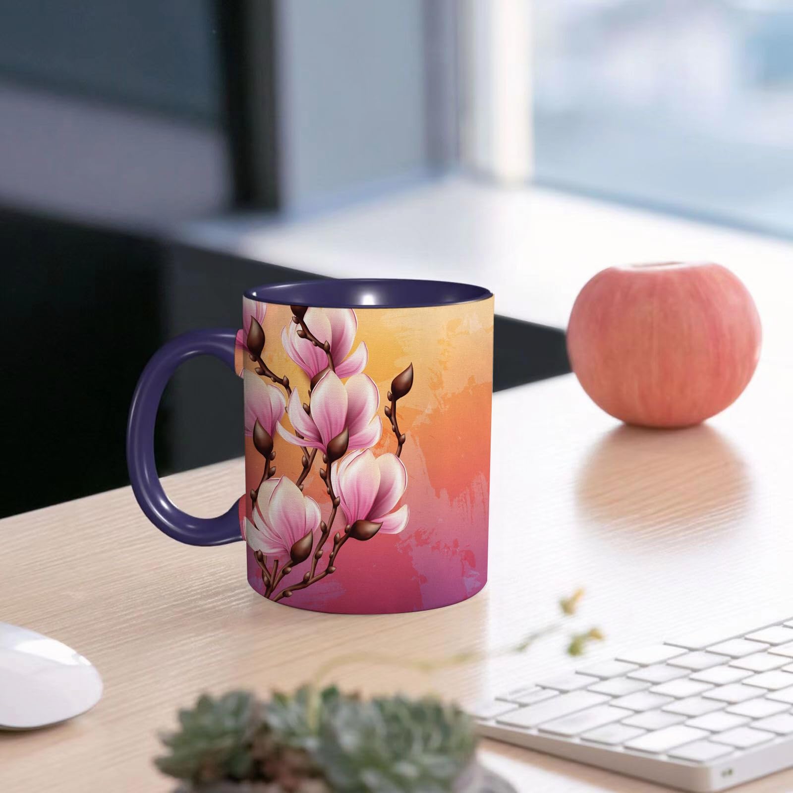 Taza Divertida De Cerámica De 14 Onzas,Flor Botánica Floral Flor Flor Ed Tema Natural Ramas Patrón.R Imprimir,apta Para Lavavajillas, Regalos De Computadora,regalos Geek Para Hombres, Taza De Ciencia