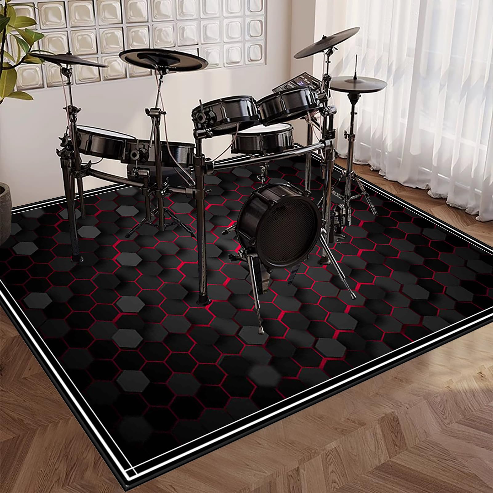Schlagzeugteppich Schlagzeug Teppich Schallschutz Teppich Schallschutzmatte Drum Rug Drum Matte Trommelteppich Quadratische rutschfeste Trommel Teppiche für Bass Drum Snare Drum Teppich 210 x 180 cm